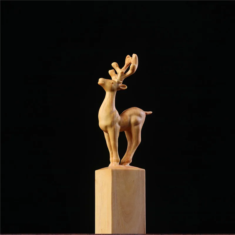 

Exquisite boxwood carving deer seal handle piece feng shui safety wealth home office decoration handicraft