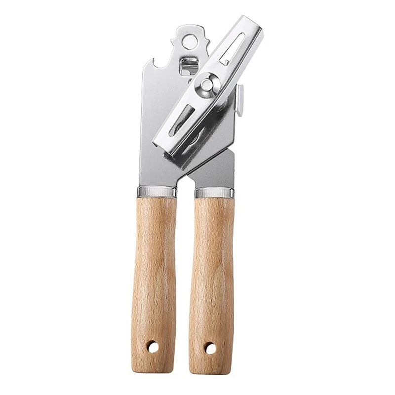 Metal Can Opener Manual With Wooden Handle, Hand Can Opener With Sharp Blade Smooth Edge, Handheld Can Openers Durable