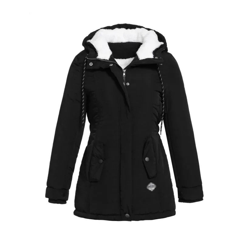 Customizable 2024 New UZZDSS Mid-length plain parka Winter Women Warm Parkas Hooded Thick Plush Winter Coats