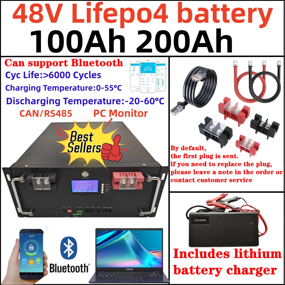 6000 Cycles 48V 100ah Lifepo4 Battery 51.2V 200ah 120ah 150ah 300ah 400 ah Lithium battery CAN RS485 for Solar System Inverter