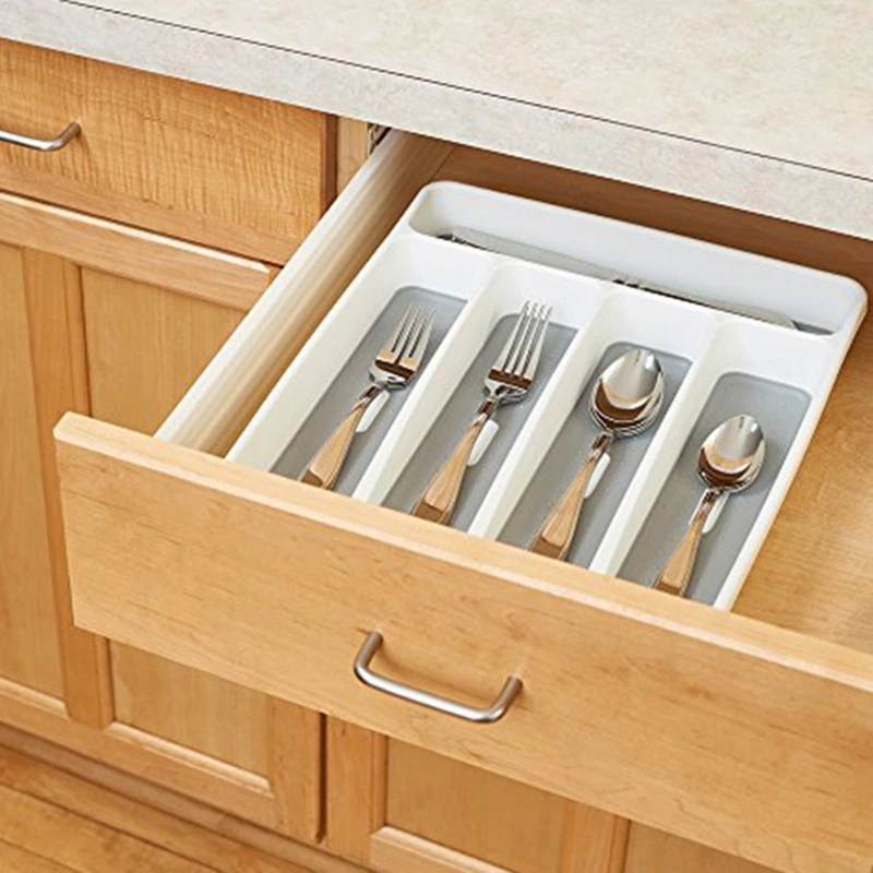 Small Silverware Tray White 5-Compartments Icons help sort Flatware, Utensils and Cutlery Soft-grip Lining NEW arrival