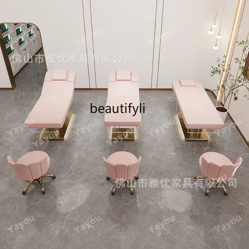 Golden Stainless Steel Electric Beauty Bed Beauty Salon Massage Couch Tattoo Tattoo Embroidery