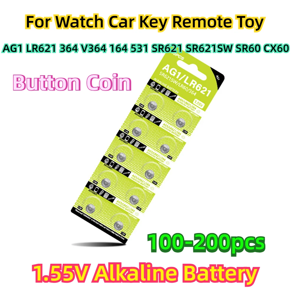 For Watch Car Key Remote Toy Button Coin Cell AG1 LR621 364 V364 164 531 SR621 SR621SW SR60 CX60 1.55V Alkaline Battery