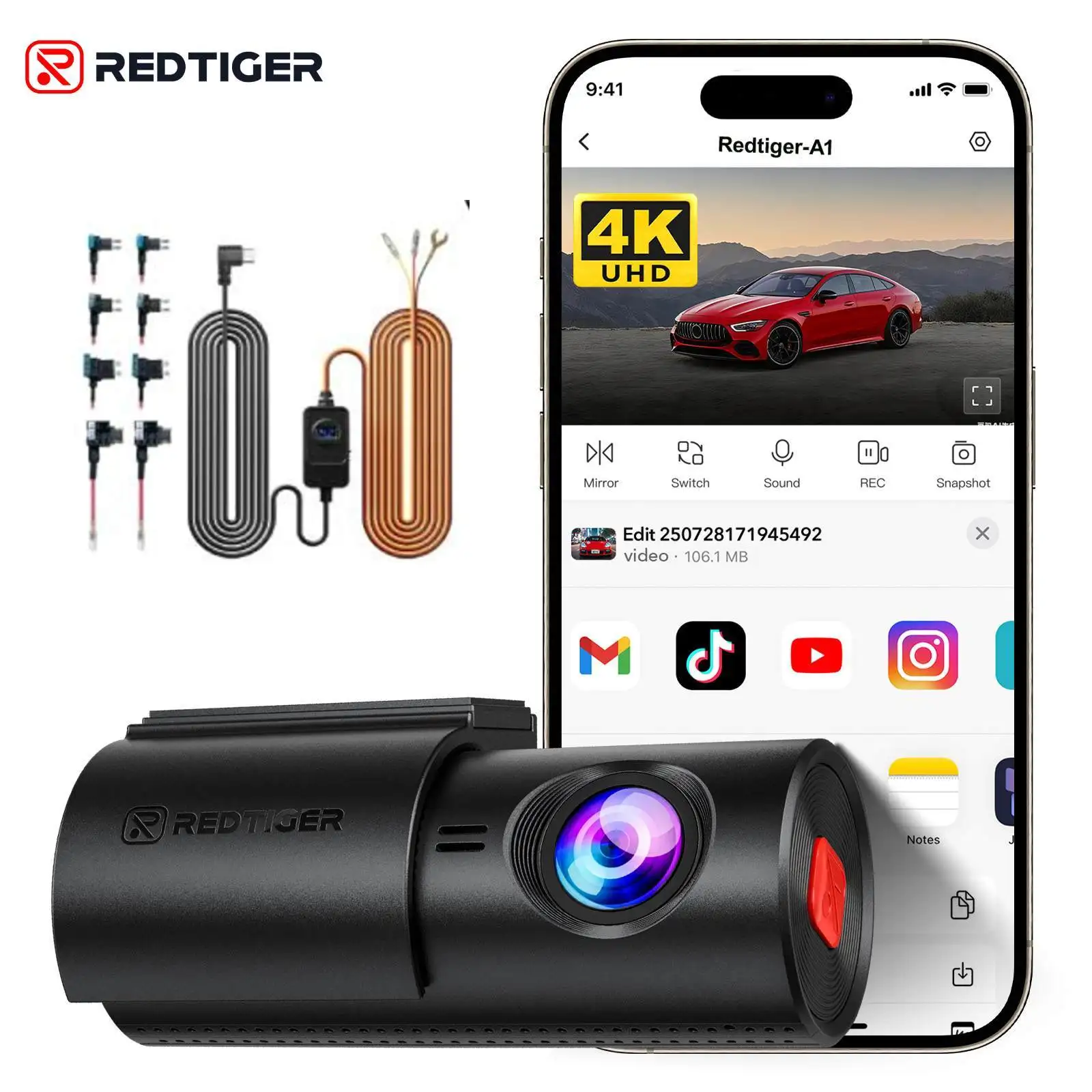 REDTIGER A1 4K Mini Dash Cam WiFi & APP Control Compact Car Camera Super Night Vision G-Sensor 24H Parking Mode Loop Recording image 3