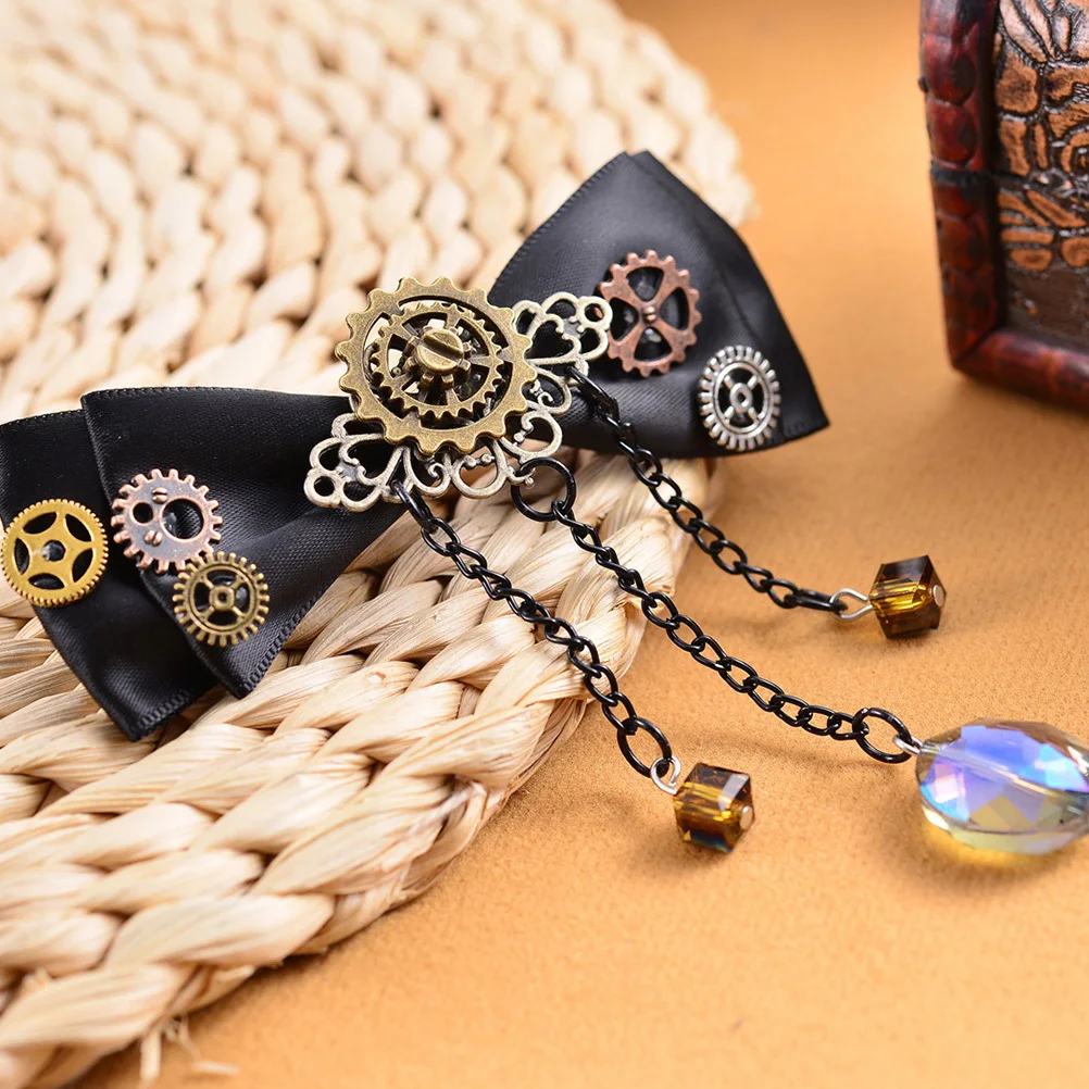 

Заколки для волос Gear Duckbill для женщин, заколка с бантом в стиле стимпанк, винтажная заколка с кристаллами, аксессуары для вечеринок, черный цвет