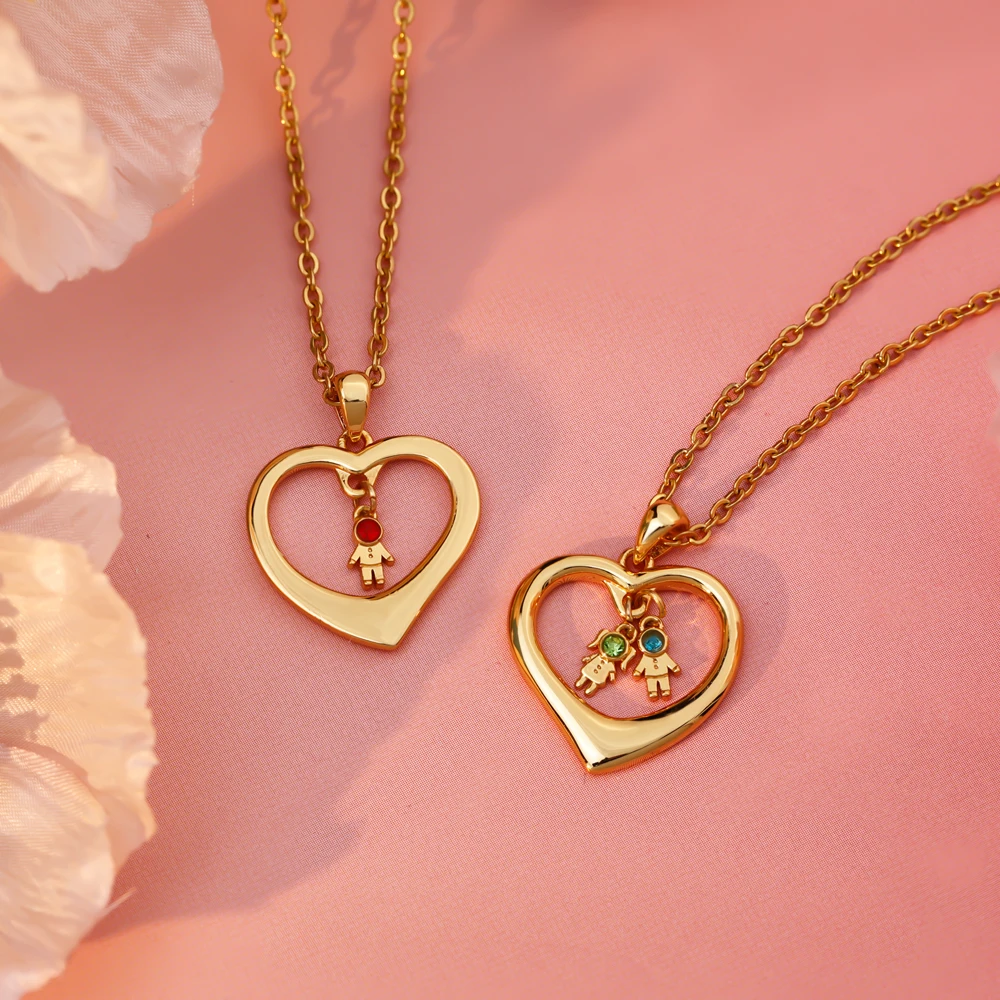 

Name Engraving Big Heart Shape Boy and Girl Necklace for Women Gold Plated Statement Necklace Lover Copper Jewelry