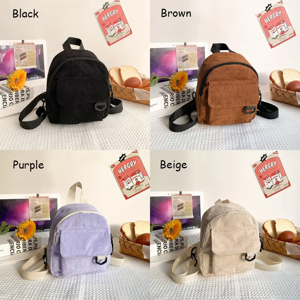 Solid Color Corduroy Traveling Handbags Backpacks Student Bookbags Women Mini Backpack