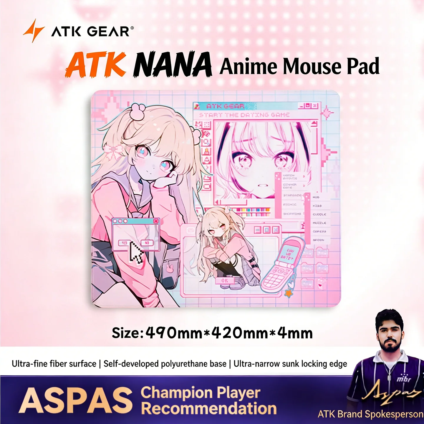 Alfombrilla de Ratón para Juegos ATK NANA Anime, Fibra Ultrafina, Posicionamiento Preciso y Suave, 490x420x4mm, Equilibrio Neutral, Regalo para Gamers de PC