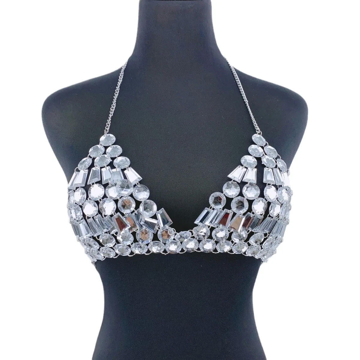 2024irregular Transparent Crystal Beading Bra Chain Women Sexy Backless Buster Camis Bikini Crop Cover Summer Party Body Chain