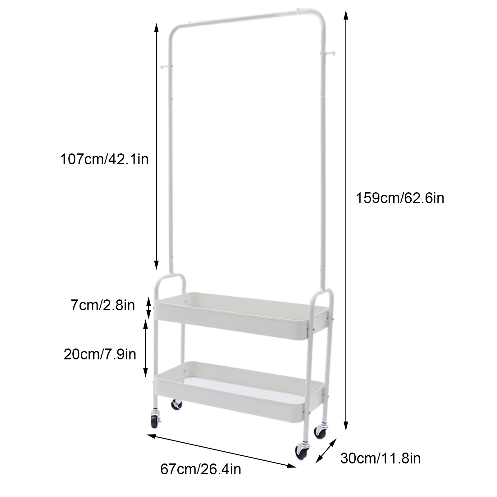 Imagem -06 - Garment Rack Rack de Roupas com Tier Metal Basket Rolling Storage Cart Coat Rack Storage Stand on Wheels 2-in