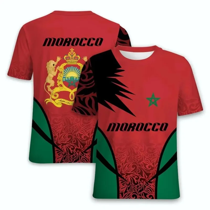 3D Printed Morocco Flag T-Shirts For Men Women Moroccan Emblem Casual Oversized Short Sleeve T Shirt Kids Tees Tops Clothing