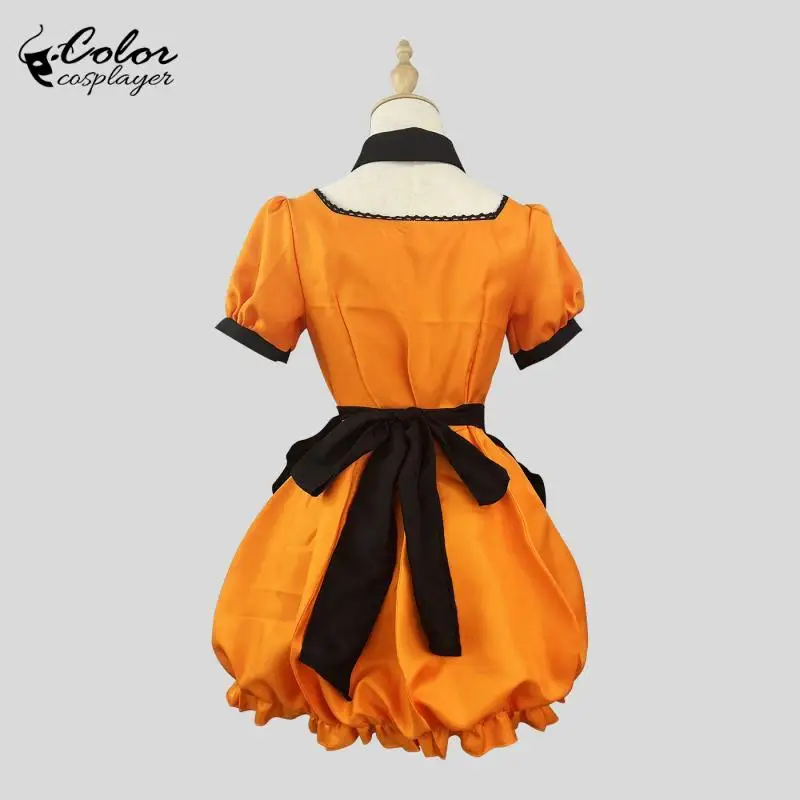 Vestido de empregada halloween feminino, vestido lolita, fantasia de cosplay anime, vintage, dia dos mortos, laranja, cor laranja, roupa de festa