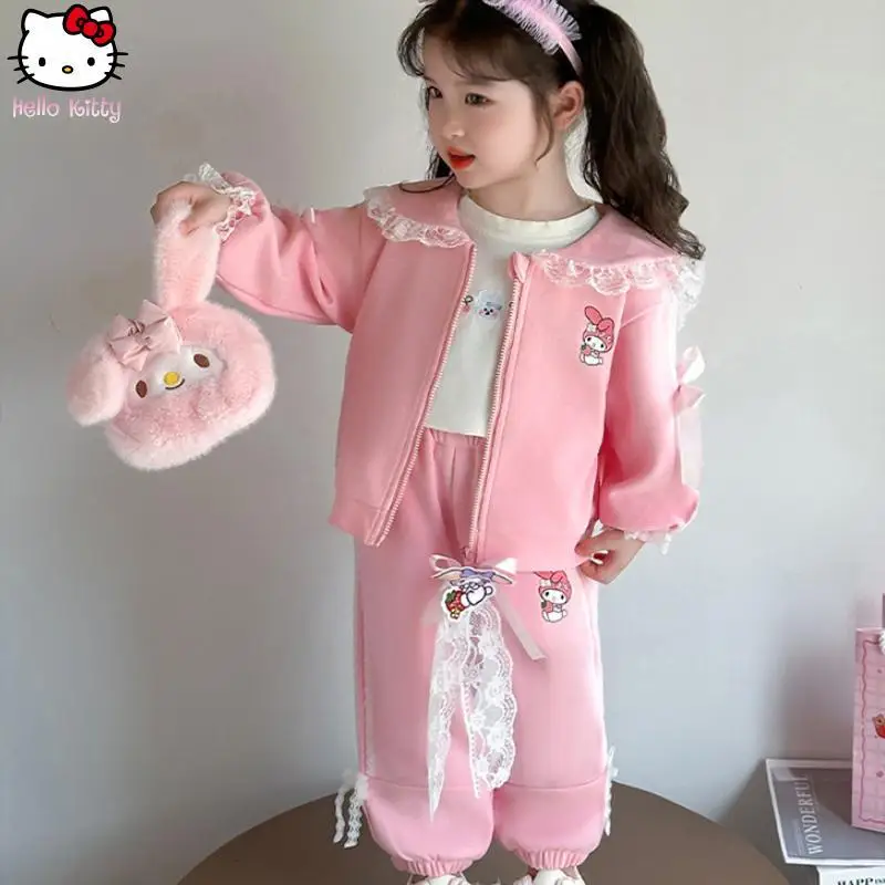 

Sanrio Girl My Melody Lace Doll Collar Long Sleeve Butterfl Festival Jacket Set Kawaii Cartoon Spring Autumn Anime New Pant Tops