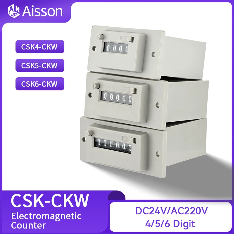 CSK-CKW 4/5/6-Digit Electromagnetic Counter with Manual Lockable Pulse Counter Multiple Voltages DC24V AC220V