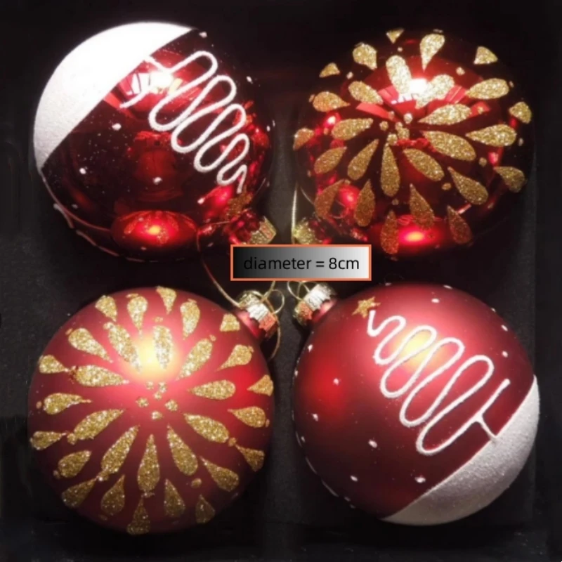 Free Shipping 8pcs/pack Diameter=8cm Red Series Different Design Glass Ball Pendant Home Decoration Christmas Tree Hanging Globe