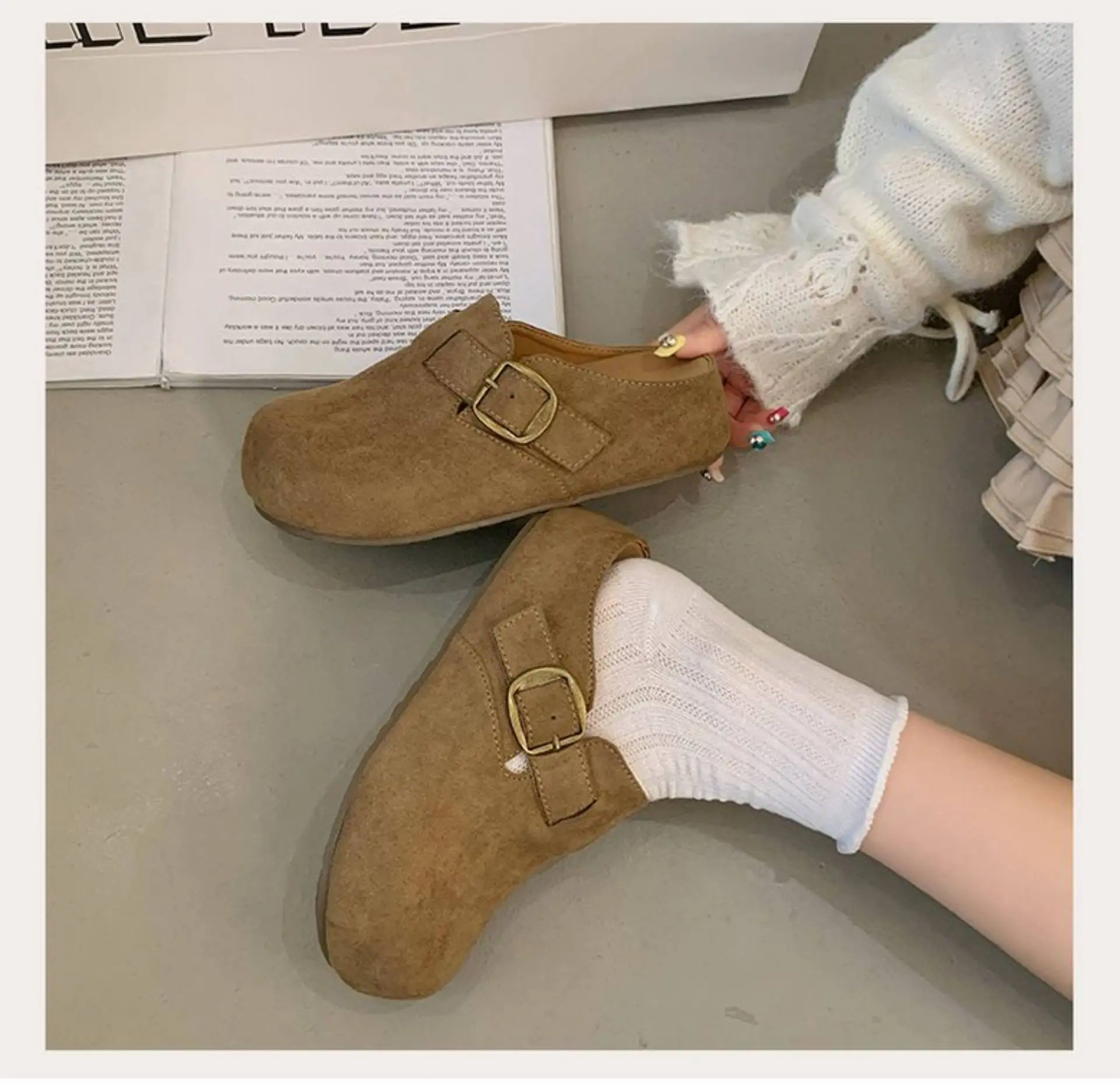 2026 Kork-Wildleder-Pantoffeln für Damen, Modische Clogs, Klassische Kork-Antirutsch-Outdoor-Pantoffeln mit Fußgewölbestütze – Detail 15