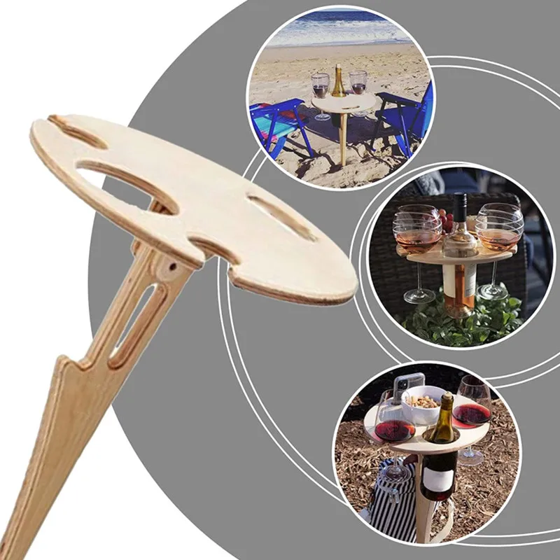 Mini Wood Foldable Wine Holder Outdoor Portable Red Wine Table for Picnic Camp Party Garden Beach Folding Glass Rack Small Desk