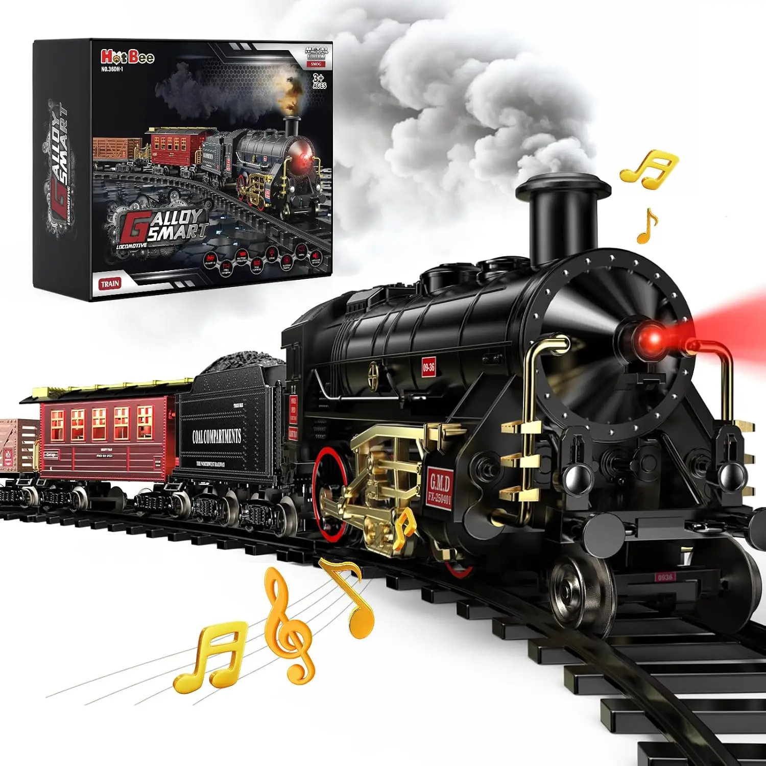 Interactive Toy Train Model Set with Light, Sound, and Smoke Features