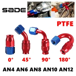 AN4/6/8/10/12 Straight 0°/45°/90°/120°/180° Degree PTFE Oil Fuel Swivel Hose End Fitting Oil Hose End Adaptor Kit Red Blue