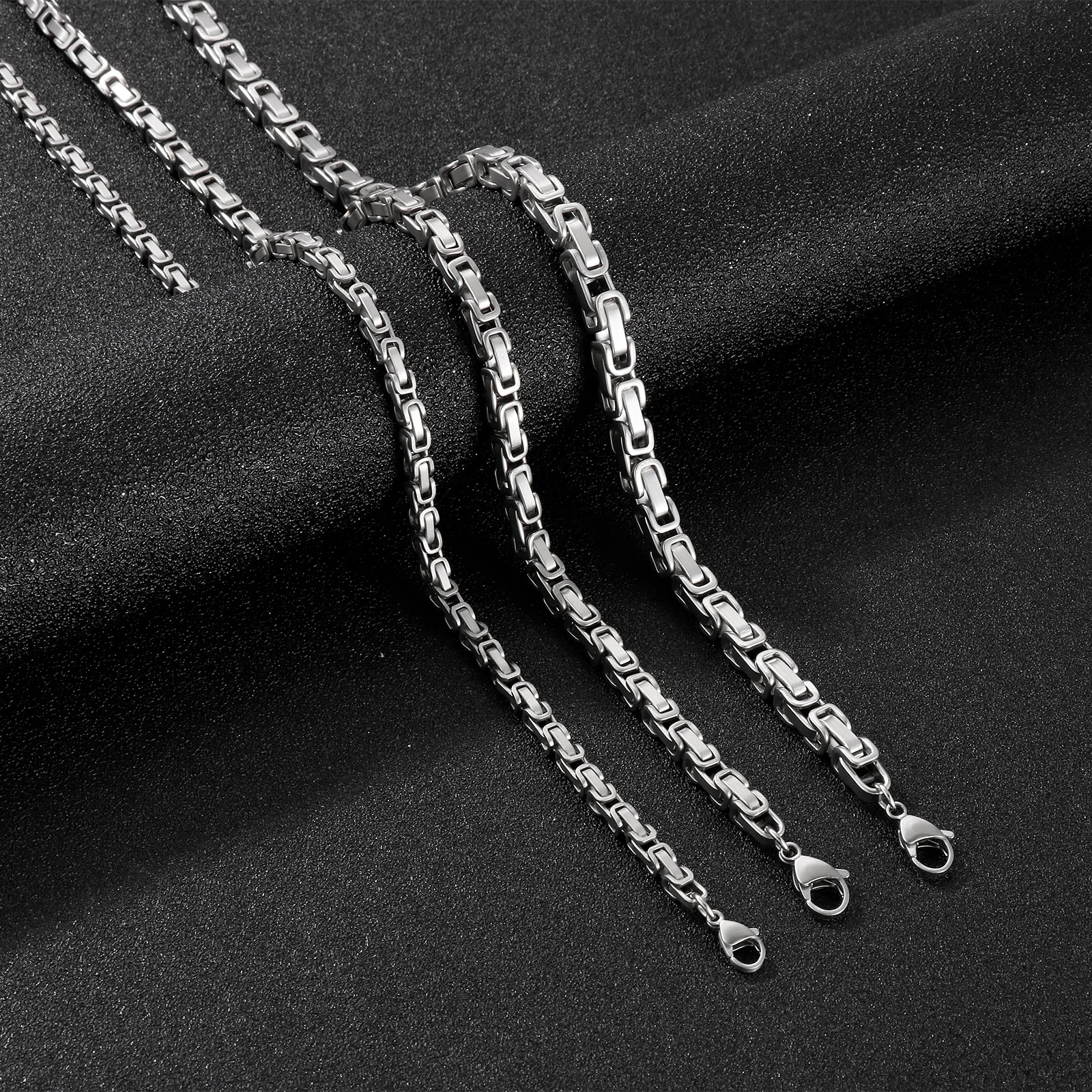 4/5/6mm Stainless Steel Matte Box Chain Necklace Bracelet Men Summer Ice-Cold Solid Choker Necklaces