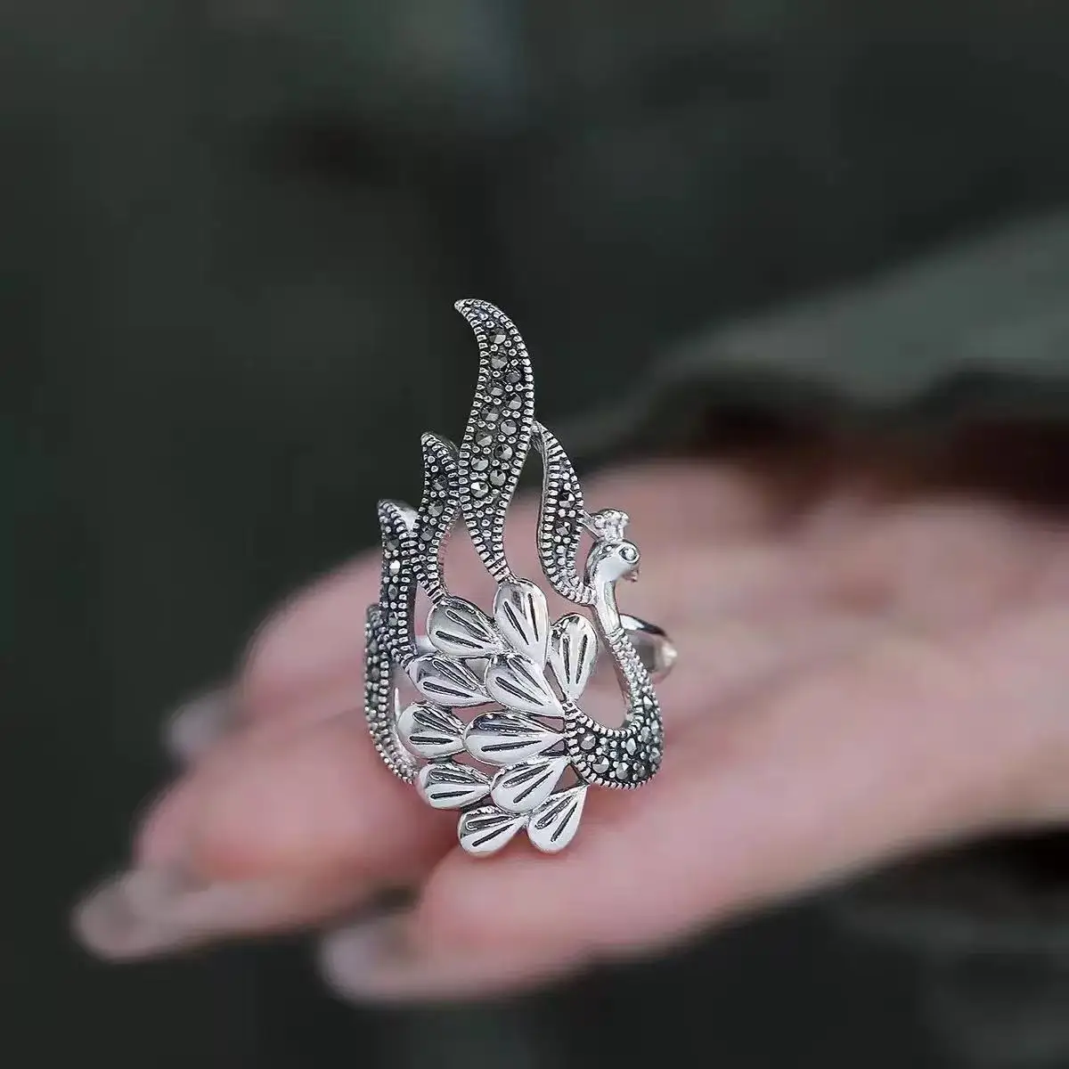 Ethnic Style Peacock Ring Women Jewelry Vintage Hollow Peacock Screen Ring For Lady Party Accessories Open Size