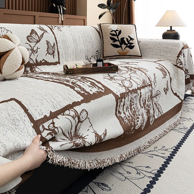 Vintage Printed Sofa Towel for All Seasons Multi-Purpose Couch Dust Cover for Living Room Easy-Care Comfort Office Knee Blanket