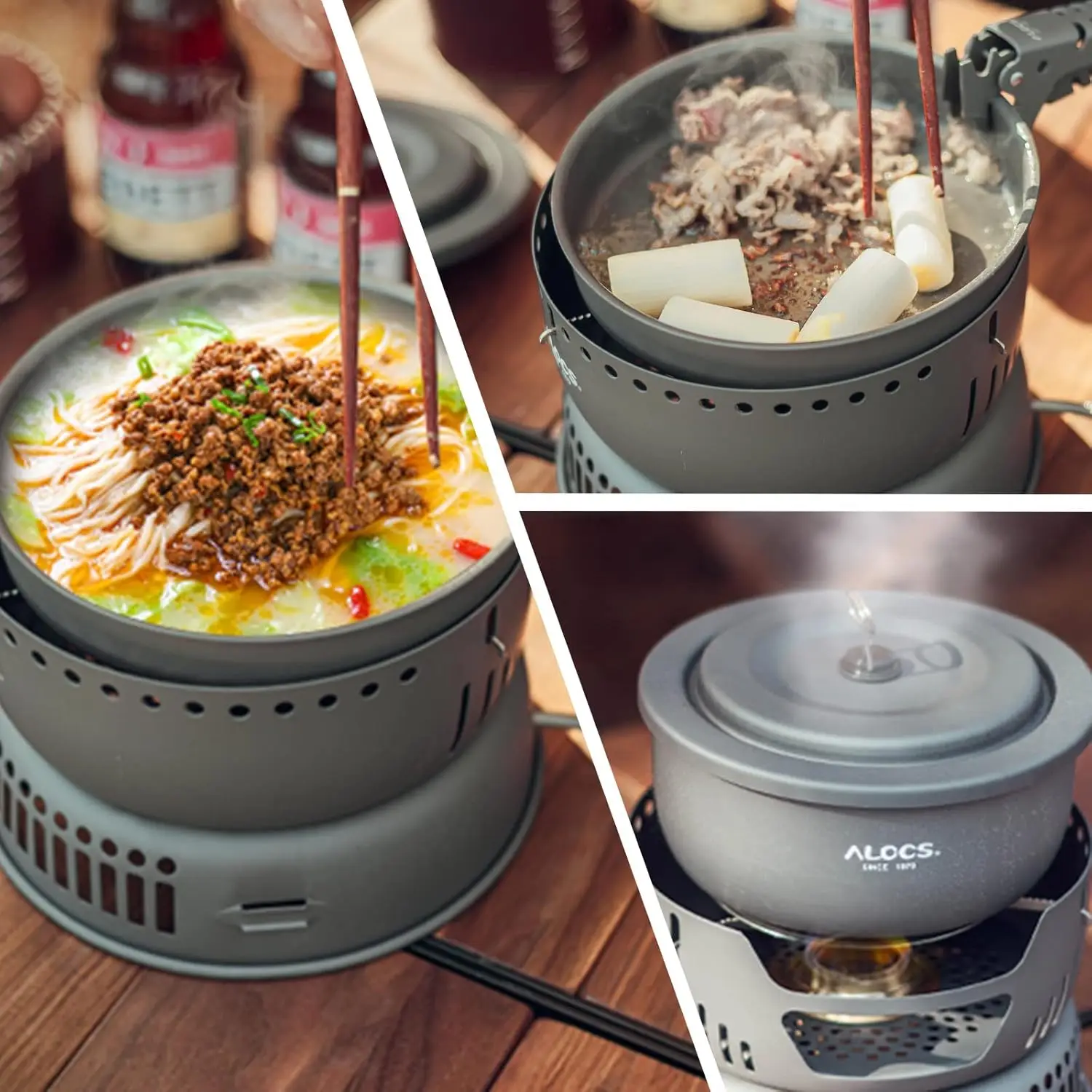 Juego de utensilios de cocina ligeros para acampar de 11 piezas con estufa y quemador portátiles: olla compacta duradera para senderismo, coche, Vanlife, RV