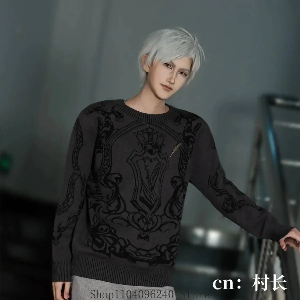 أنيمي لعبة الحب والعميق سيلوس أنيمي جولة الرقبة أسود طويل الأكمام محبوك سترة بروش أعلى تأثيري حلي