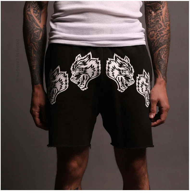 New Men's Cotton shorts Casual Jogging Sports Shorts 2024 Summer men Running Fitness Loose Wolf head short pants