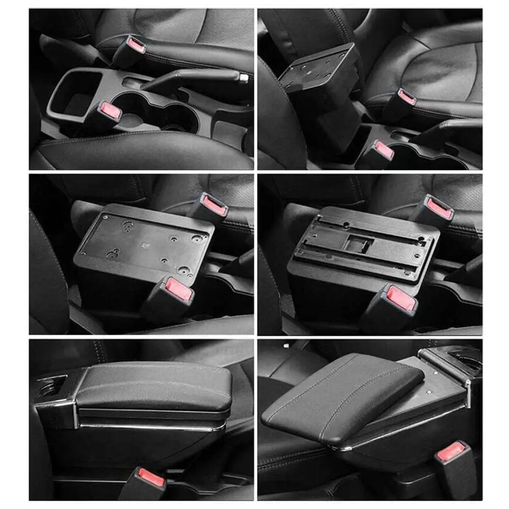 Car Center Console Armrest, Nissan Versa Tiida 2007-2011 & 2012 Versa Hatchback, Leather Rotate Auto Armrest Storage Box Organiz