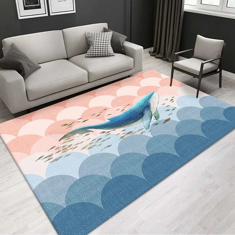 Cartoon Whale Pattern 3D Mat for Bedroom Decor,Sea Animal Big Floor Carpets,Home Living Room,Soft Sponge,Children Play Area Rugs