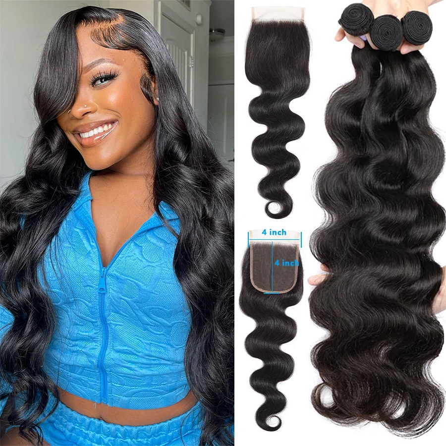 36 38 40inch Body Wave Human Hair Bundles With Closure 4X4 Transparent Lace Closure with Bundles Brazilian Human Hair For Women