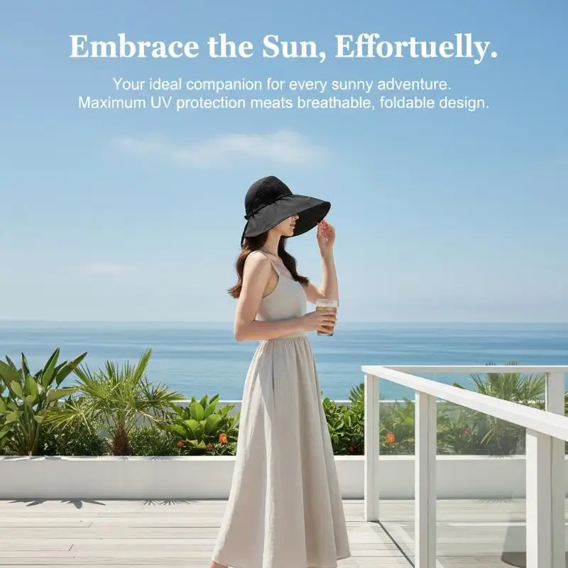 Black Rubber Sun Visor Hat Summer for Women Dual-use Foldable Adjustable UV Blocking Sunhat for Cycling
