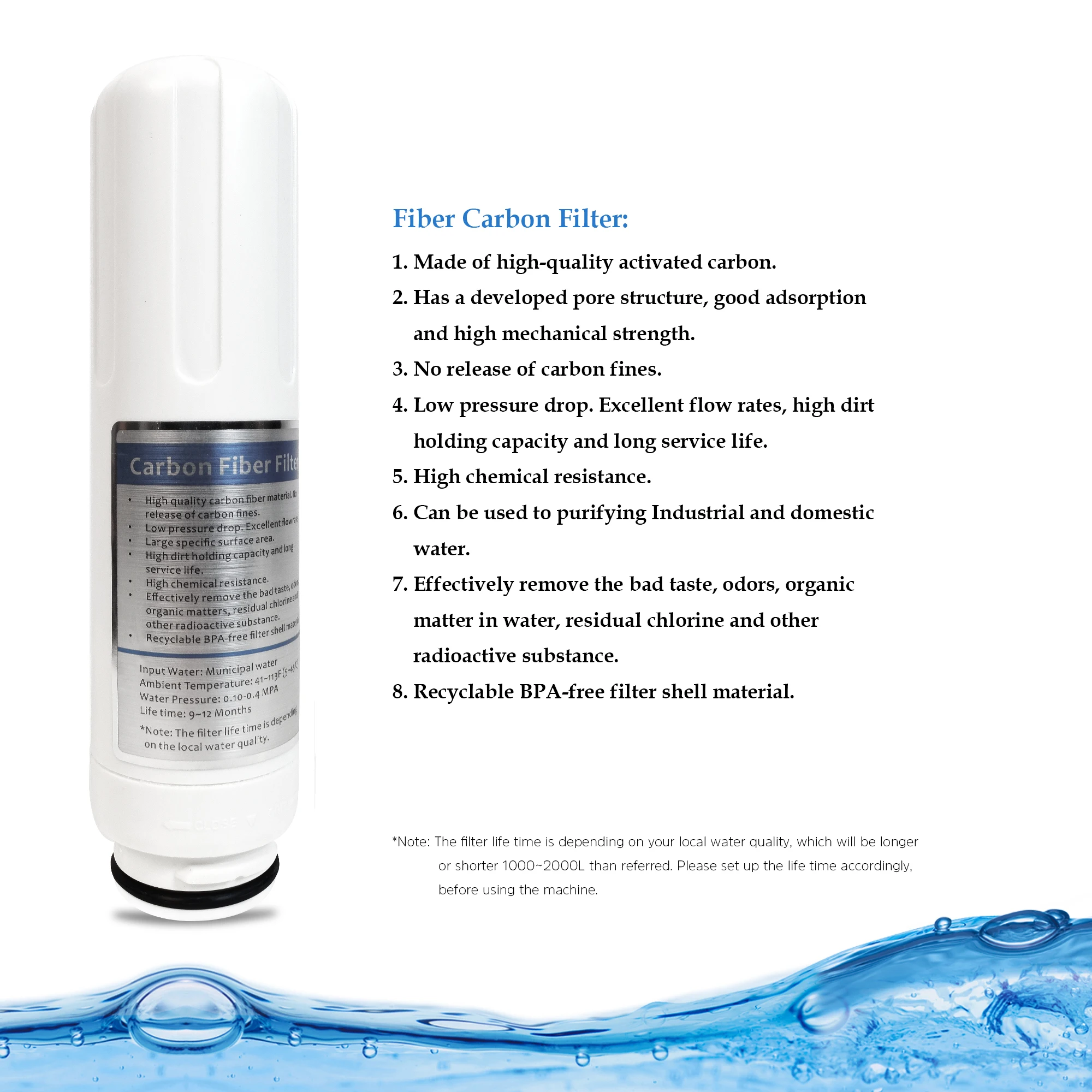 Filtro de carbón activo interno de repuesto para máquina purificadora ionizadora de agua alcalina 729, solo