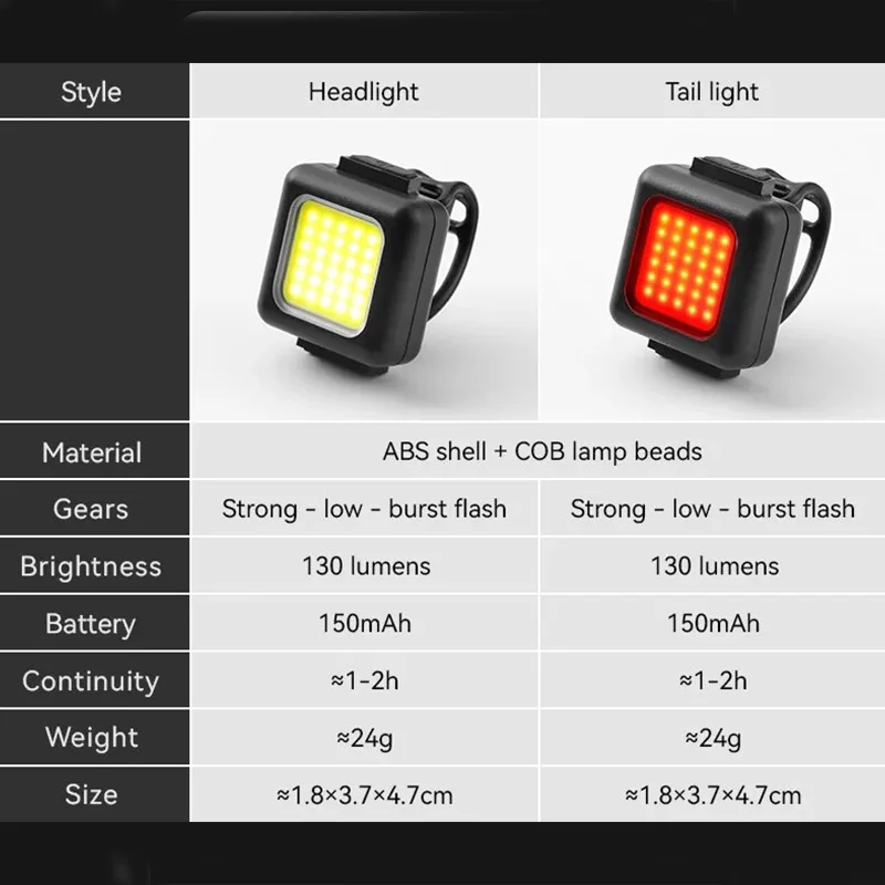 Bike Light Set Bicycle Taillight 150Lumen Front Lamp Rechargeable Waterproof Cycling Headlight Night Riding Warnning Light