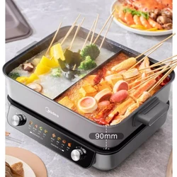 Midea 220V Double Flavour Electric Hotpot Electric Cooker 8L Multifunctional Pot 2000W Split Cooking Pot Non-stick Pan