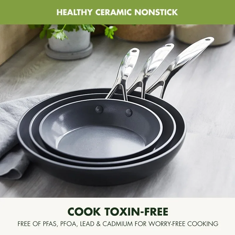 Hard Anodized 3 Piece Fry Pan Skillet Set, Ceramic Nonstick 8