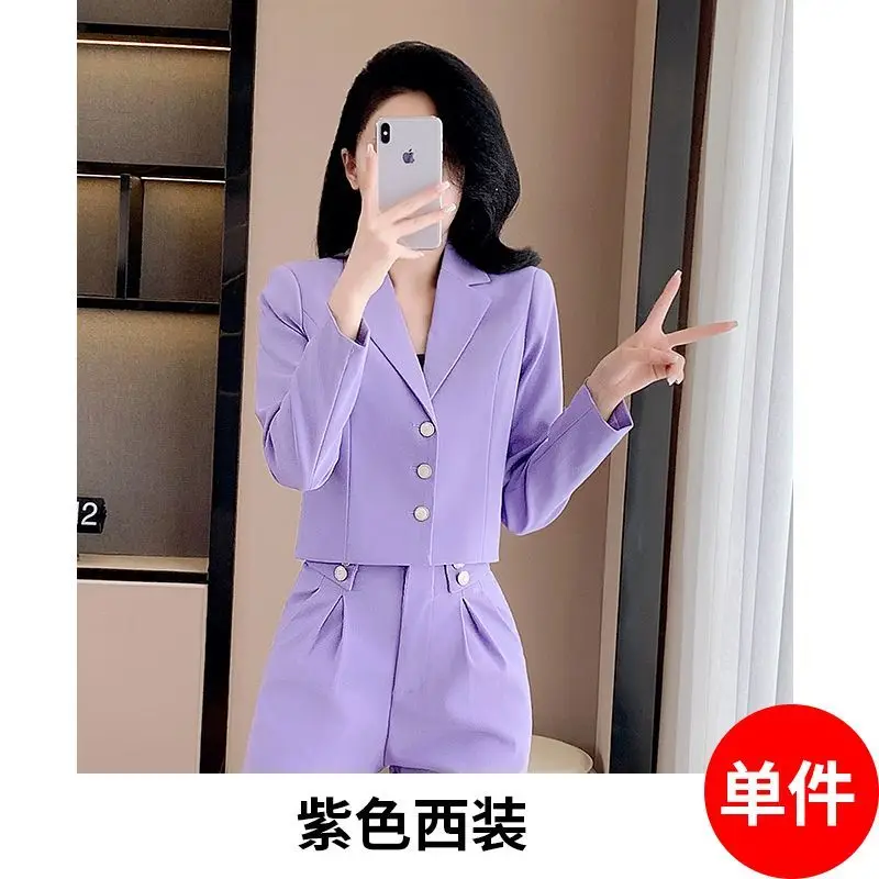 Damski krótki zestaw marynarki Petite, wysoki stan, dopasowany krój, elegancki garnitur na wiosnę i jesień, marynarka i spodnie.