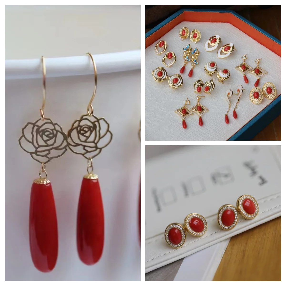 

1pcs/lot Natural Red Coral Earrings Custom-made models 925 silver inlay drop rotundity Beautifully special Italian craftsmanship
