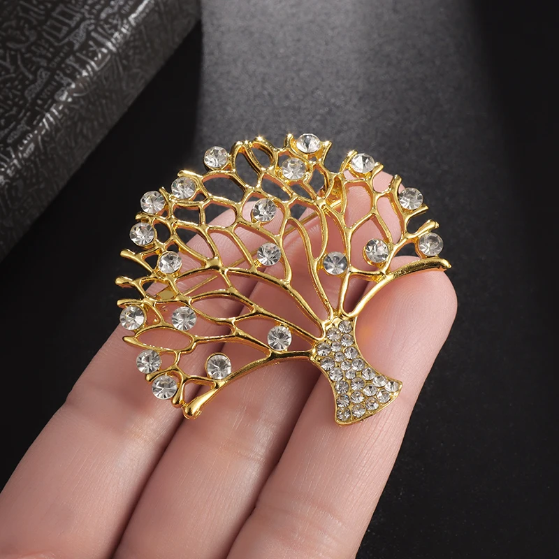 Exquisite Tree of Life Brooch for Women Zircon Tree Pin Neckline Suit Banquet Jewelry Unique Accessories