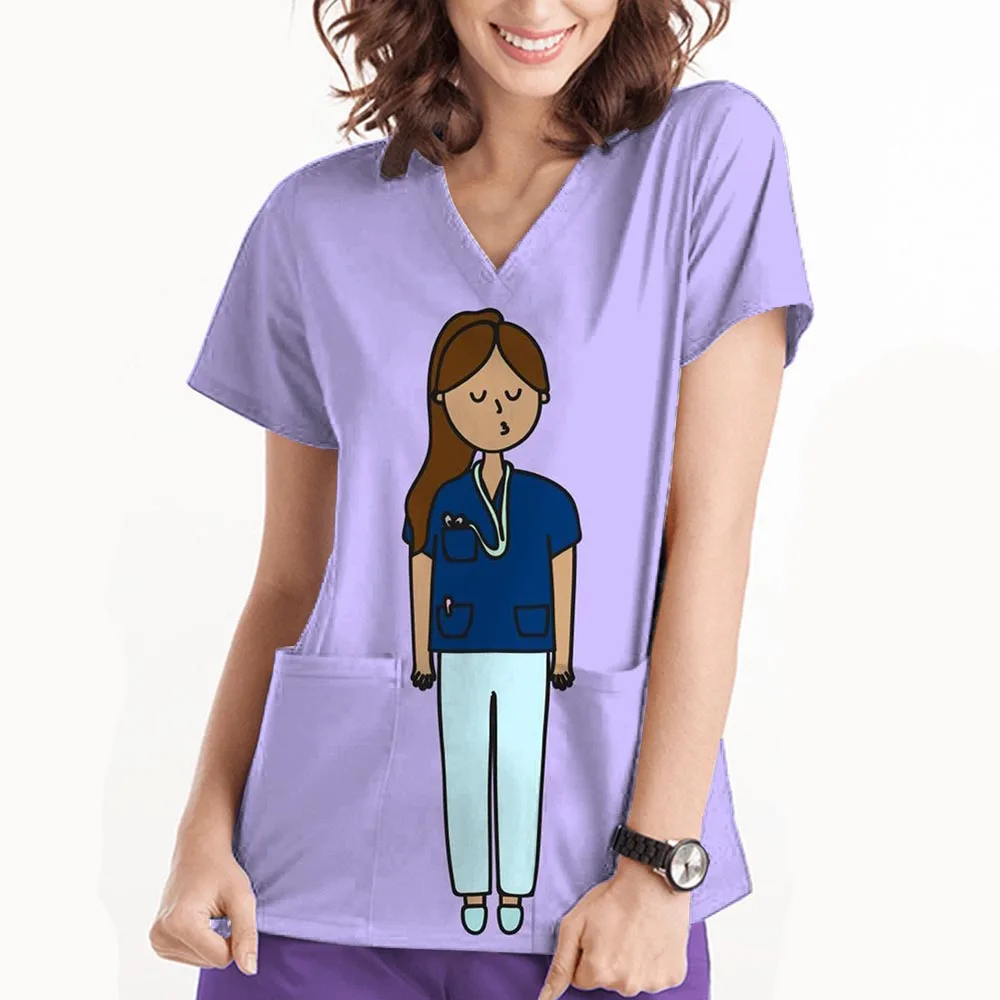 歯科スクラブ綿プリント V ネック半袖シャツ高品質看護師制服女性ペットクリニック医師作業服メンズスクラブ