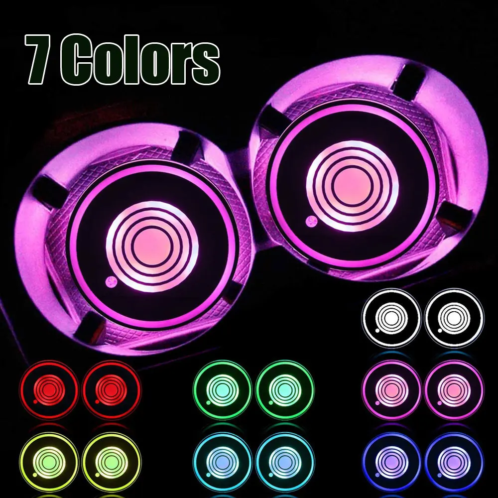 

2x Car LED Cup Holder Light Mats Car Coasters Bottle Atmosphere Light Backlight Lamp LED Cup 7 Colors Holder Pads Accessories