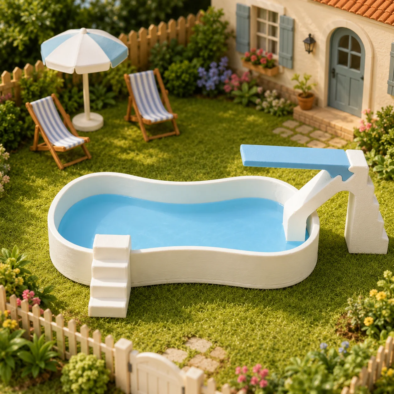 Miniature swimming pool with diving platform, miniature courtyard outdoor swimming pool model, scene shooting props view 2
