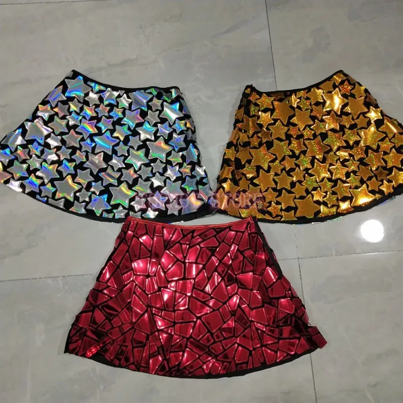 rouge-argent-laser-miroir-mini-jupe-club-fete-discotheque-paillettes-jupe-courte-rave-tenue-femmes-chanteur-danseur-performance-costume