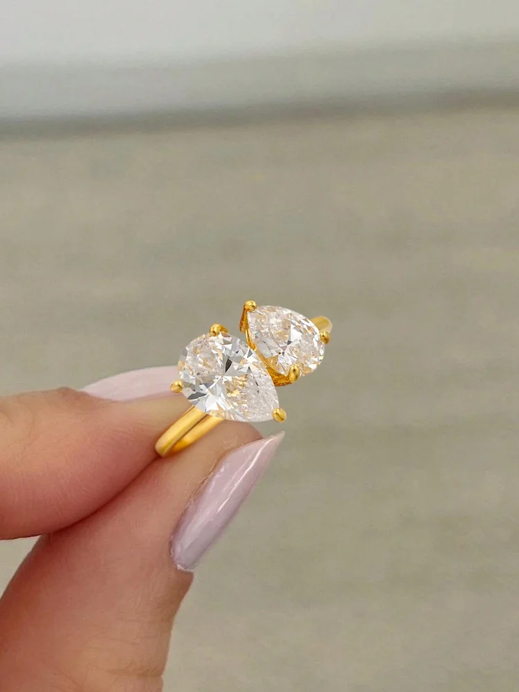 925 فضة تألق قطرة الماء المتشابكة المبهرة واضح الكمثرى خواتم للنساء هدية الزفاف غرامة مجوهرات #6