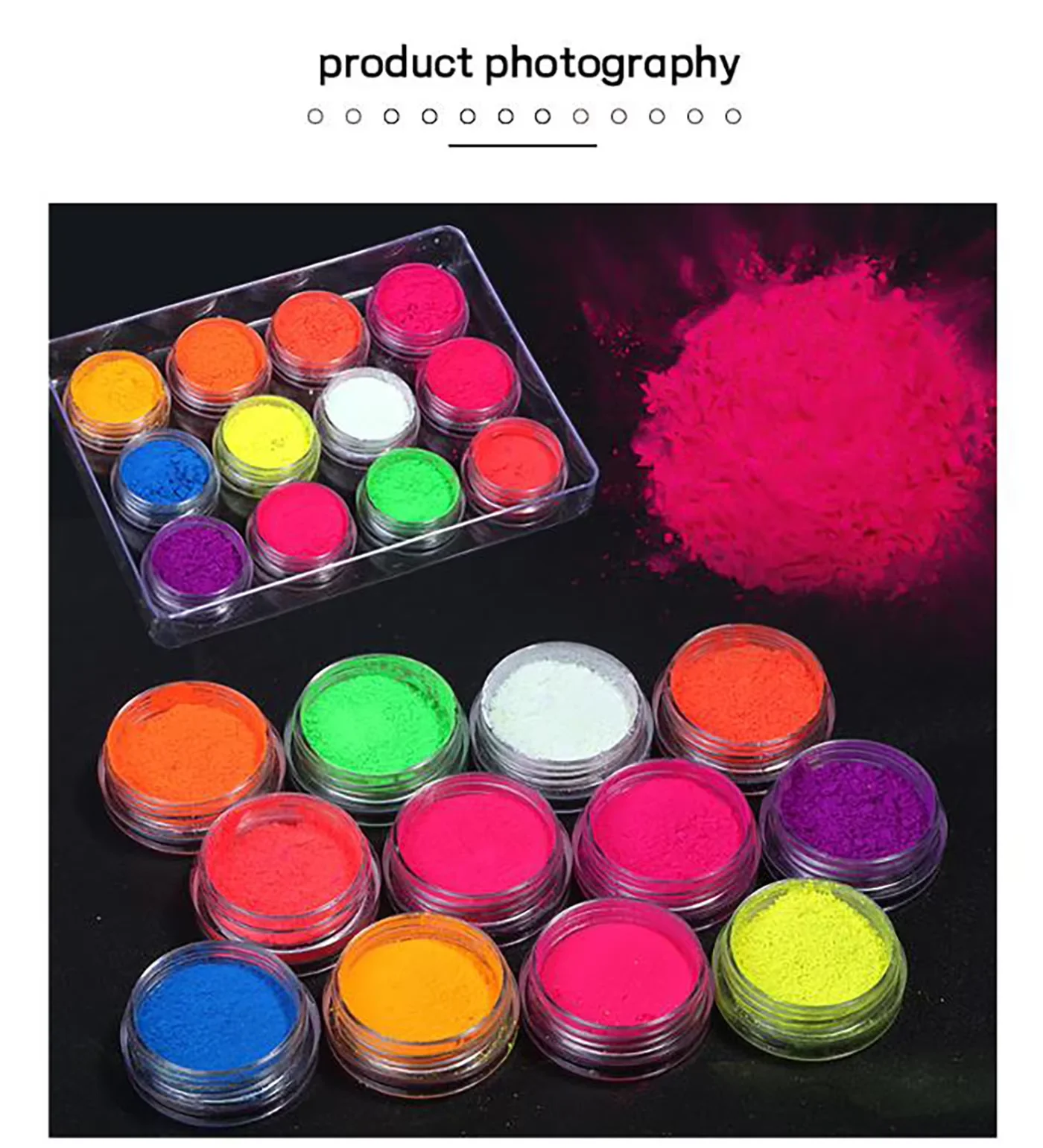 Pó fluorescente de unha de 12 cores 3D pó de halo de unha de alto brilho DIY adequado para iniciantes em casa/prego