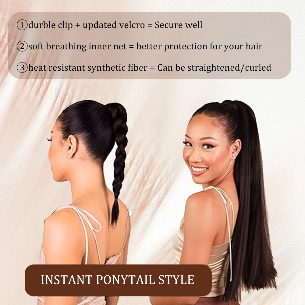 Straight Long Ponytail Synthetic Extensions 18 Inches Wrap Around Hair Piece Magic Paste Ponytail Extensions for Women Girls