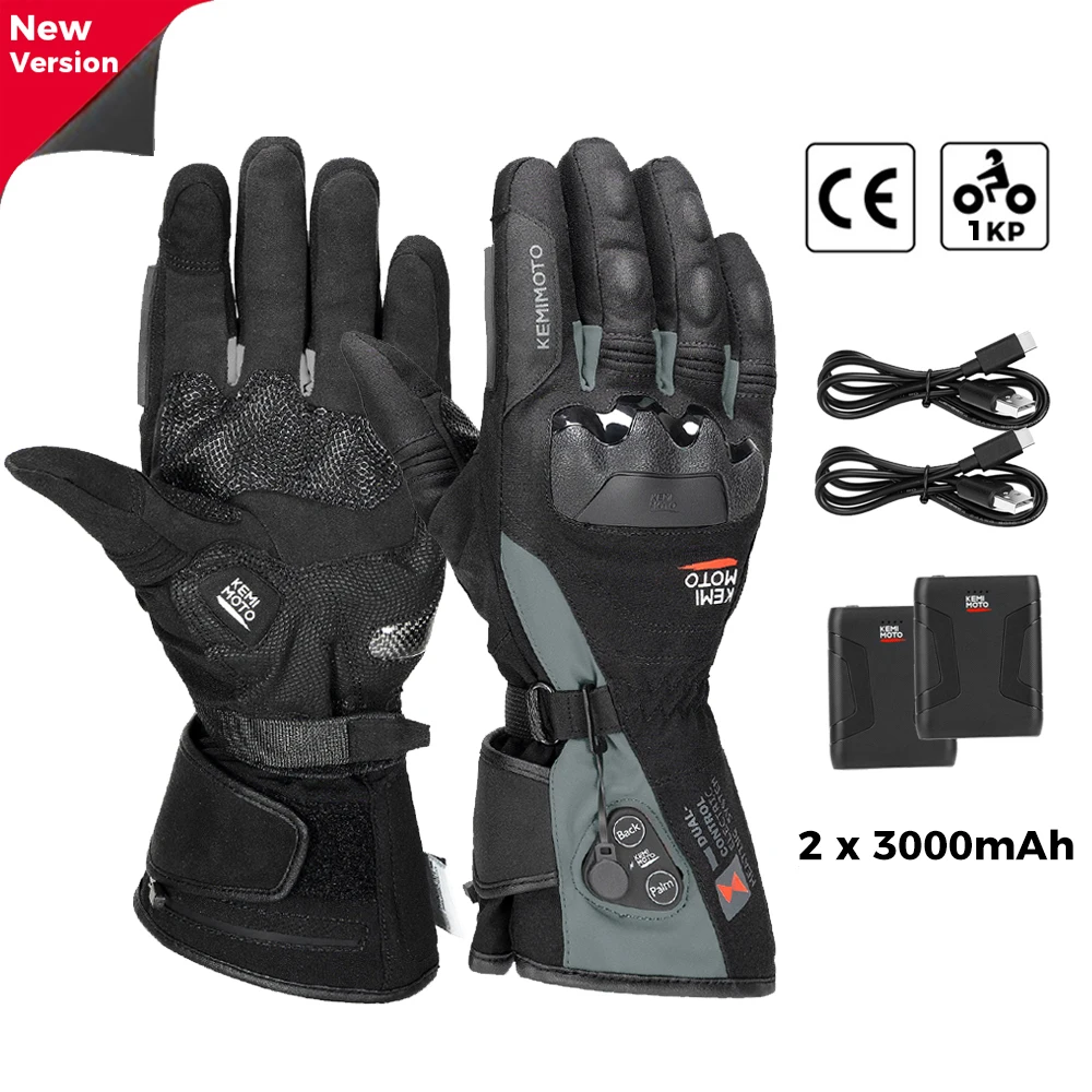 KEMIMOTO Verwarmde motorhandschoenen voor de winter, warme, waterdichte, oplaadbare thermische handschoenen voor sneeuwscooters.