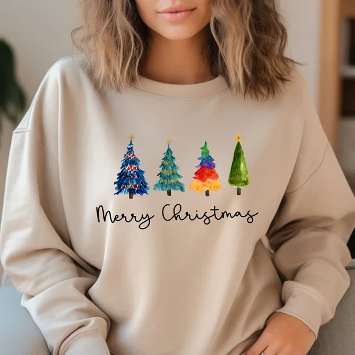 Christmas Tree Sweatshirt Christmas Sweatshirt for Women Holiday Hoodie Sweater Colourful Tree