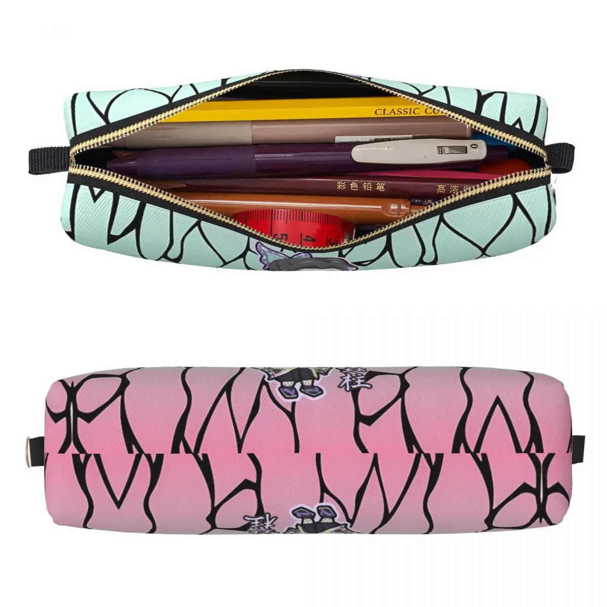 귀여운 Shinobu Kocho 연필 케이스 악마 슬레이어 연필 케이스 학생용 펜 박스 대용량 가방 학교 용품 선물 액세서리